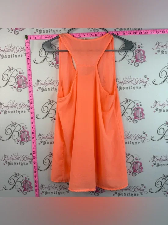 Japna tank top neon orange Coral-Orange Sleeveless Chiffon Tank Top - Picture 2 of 12